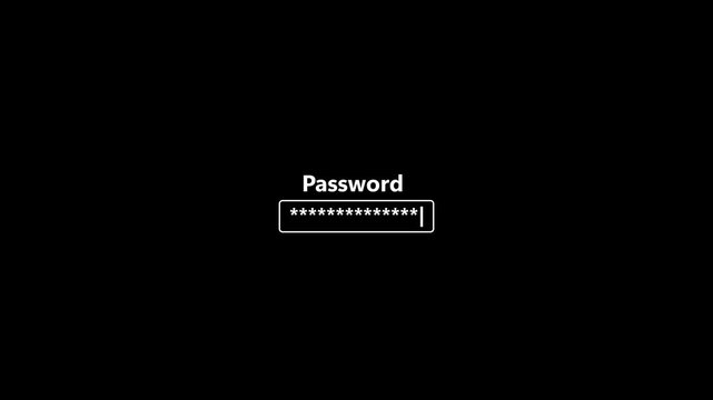 Digital password login interface animation with asterisk masking for cybersecurity and user authentication concepts