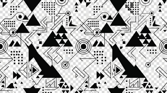 Abstract geometric dots and triangle pattern transparent background monochrome vector