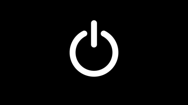 Minimalist power button icon animation, glowing white symbol on black background, for ui ux, switch