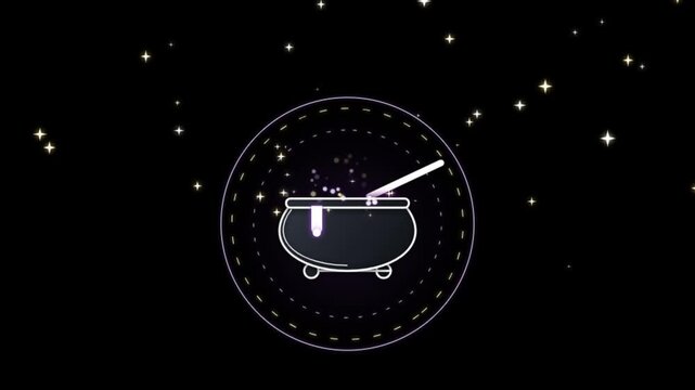 Magical cauldron icon with sparkling stars and glowing magical potion elements