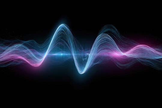 Abstract sound wave visualization glowing audio waveform on