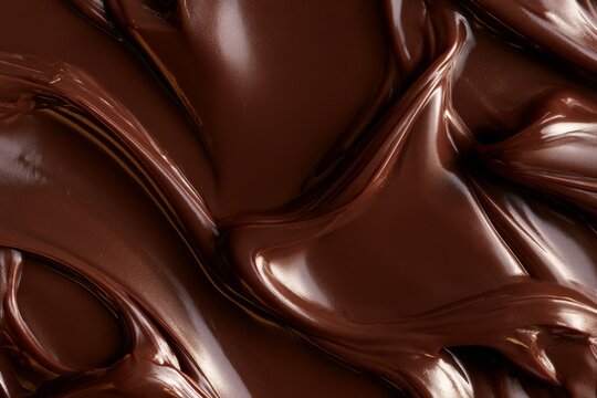 Rich chocolate spread on a surface with smooth and glossy texture