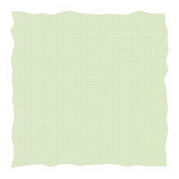 Square green graph paper sheet with torn edges and grid lines for mathematical calculations and school notes