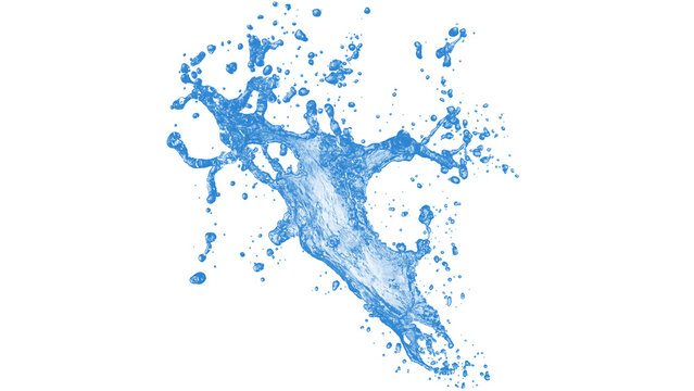 Blue splashing water droplets in motion