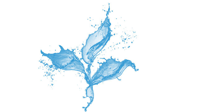 Blue water splashing from a green leaf