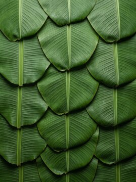 Green banana leaves pattern background arranged in scale layer
