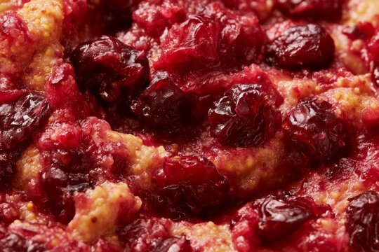Cranberry sauce with whole berries and a thick texture served during a holiday meal preparation