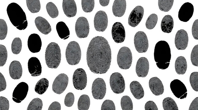 Collection of Black Biometric Fingerprint Silhouettes on White Background