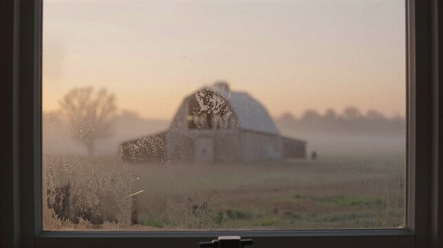 Farmhouse Window Barn Outline at Golden Hour