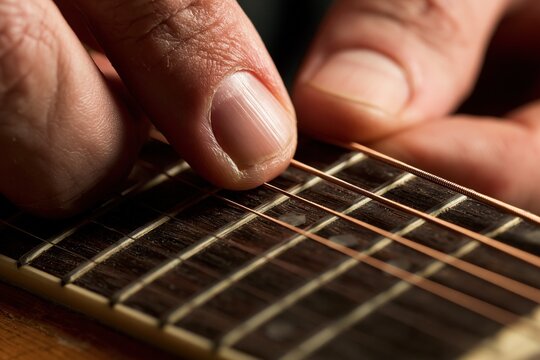 Close-up of Fingers Plucking Guitar Strings