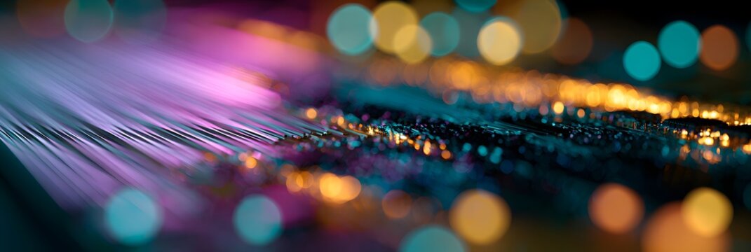 Gros plan d'un circuit imprim&eacute; futuriste lumineux, fond abstrait pour concepts technologiques, cybers&eacute;curit&eacute; et intelligence artificielle	