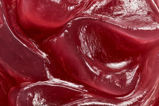 Red fruit jelly showing its smooth texture in close-up view