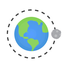 Flat vector illustration of the moon orbiting around the planet earth on white background © LuminaMotion Assets