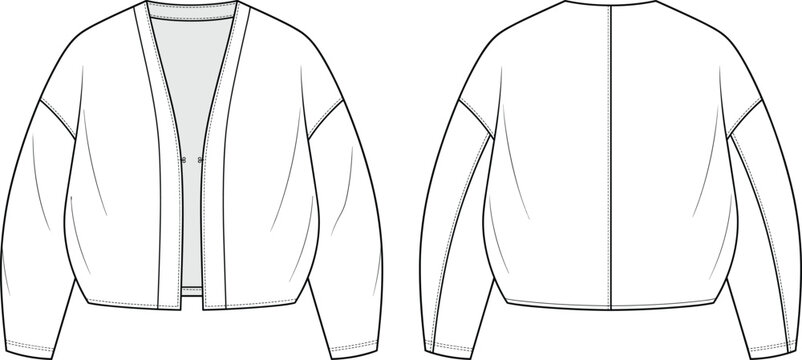 Open Front Cropped Jacket Technical Fashion Flat Sketch