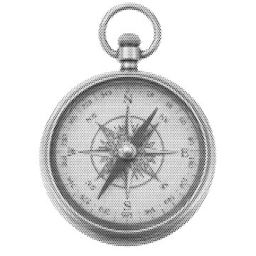 compass navigation direction halftone dial instrument orienting travel exploration tool vector illustration graphic geography vintage retro antique poster