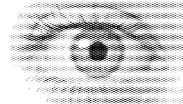 eye vision iris halftone pupil eyeball staring look optical gaze vector illustration graphic sight surveillance pop art retro poster