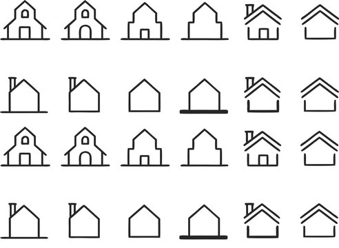 House Outline Icon Set Minimalist Line Art Real Estate Vector Graphic