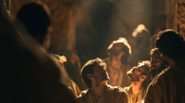 Disciples Await the Holy Spirit in the Upper Room, Cinematic Realism for Pentecost Sermon Series