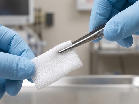 Healthcare Worker Handling Sterile Gauze with Forceps for Wound Care