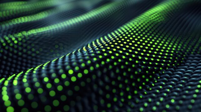 Abstract green dotted wave background with neon cyberpunk glow for black friday banner and technology wallpaper design