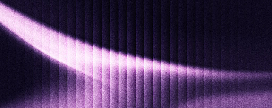 Dark blur purple grainy background blurred glowing diagonal light streak on reeded glass stripes, refracted glass noise texture header, poster, wallpaper design