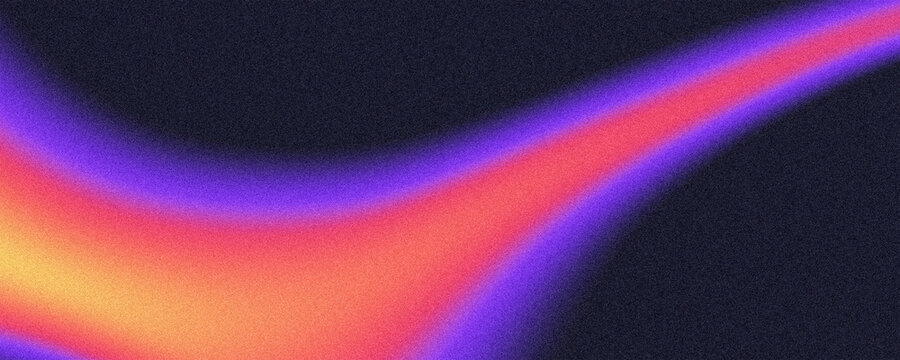 Dark blur purple orange grainy background blurred glowing fluid light streak on dark backdrop, noise texture header, poster, wallpaper design