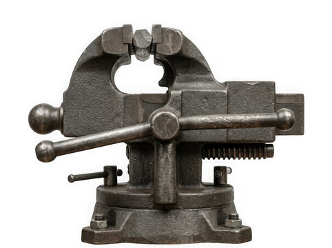heavy duty cast iron bench vise metalworking tool isolated on transparent background