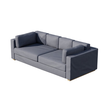 Modern grey fabric sofa isolated on a clean white background.