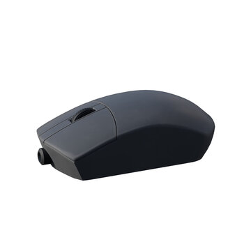 A sleek dark grey computer mouse isolated on a white background.