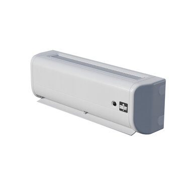 Modern white wall mounted air conditioner unit isolated on white background.