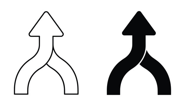 Two distinct arrow icons representing the concept of merging or converging paths towards a single upward direction