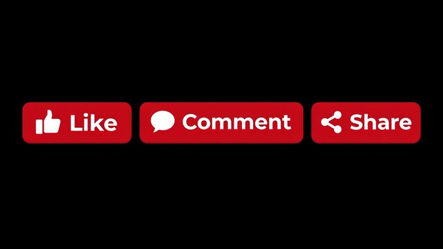 Social media like comment and share buttons on black background