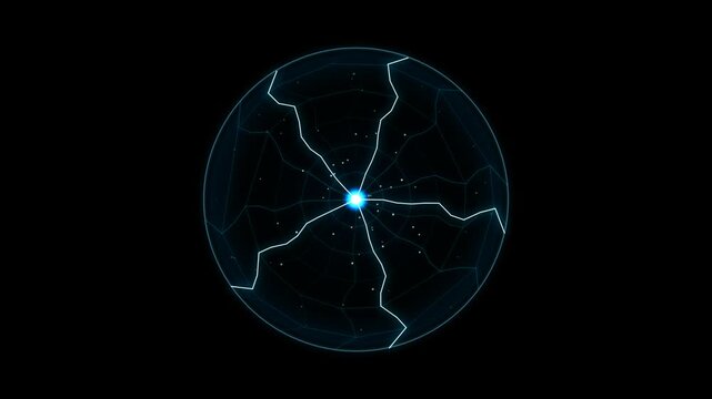 Glowing electric plasma ball with bright blue light rays and energy sparks inside a dark sphere 4K Motion Video