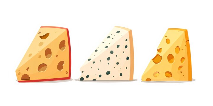 Assortment of cheese wedges including swiss and blue cheese