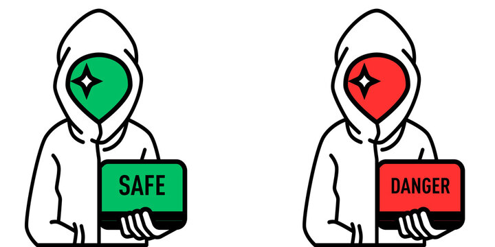 Safe and Danger Security Concept, Protected Person with Green and Red Safety Signs