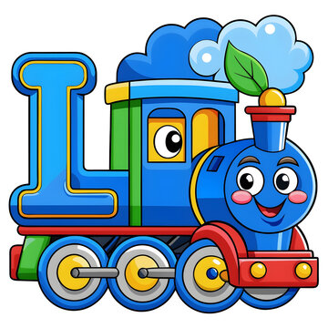 Cartoon train with letter l isolated on transparent background funny animal emoji