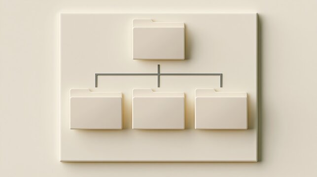 Minimalist folder hierarchy and organizational chart structure symbol on neutral beige background 3d render