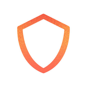 Orange Shield Security Icon with Grain Texture on Black Background, Protection and Cybersecurity Symbol