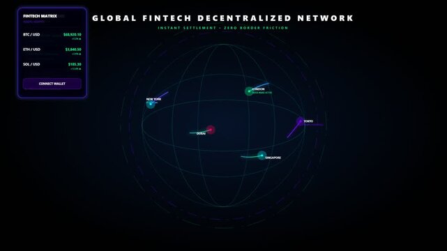 Global Blockchain Network Concept for Fintech with Instant Settlement and Zero Border Friction