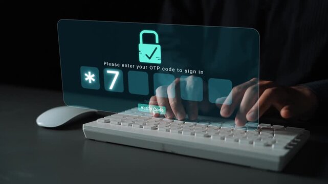 Secure Digital Authentication with Virtual OTP Code Input Interface on a Modern Keyboard and Hands Typing in a Dark Environment Sigmoid
