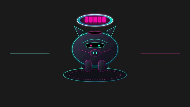 Neon Piggy Bank with Bonus Label Representing Digital Currency Concepts and Savings Opportunities in Cryptocurrency Investments