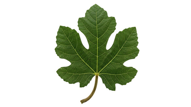 Single green fig leaf with distinct lobes and veins isolated on transparent background