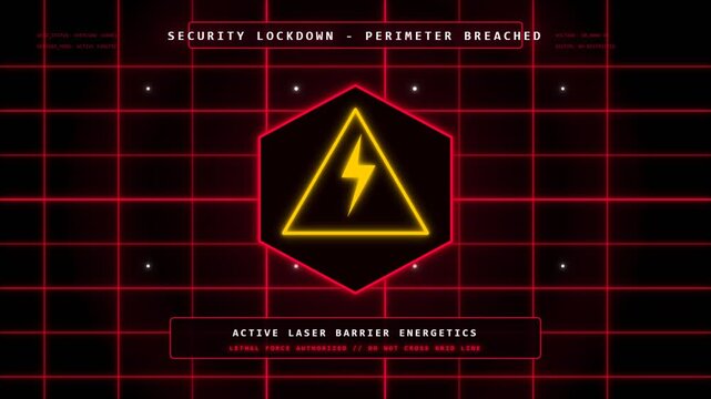 High-Tech Security System with Laser Barrier Warning in Red Grid Lockdown Environment