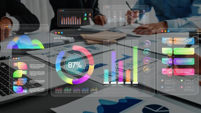 Data Analytics and Visualization in Business Meeting with Charts, Laptops, and Digital Interfaces Enhancing Decision-Making Process Sigmoid