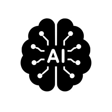 AI brain icon flat outline in black