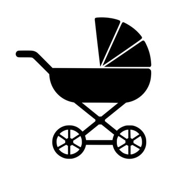 Baby stroller carriage icon flat outline in black