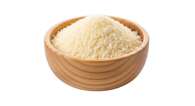 Grated parmesan cheese in a bowl isolated on transparent background