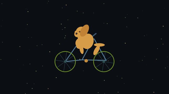 Cute cartoon puppy dog riding a bicycle in outer space with stars 4K Motion Video