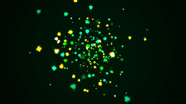 Bright green and yellow clover shapes floating in a dark space 4K Motion Video