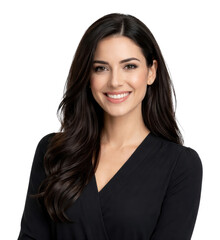Fototapeta premium PNG Smiling young woman in black blouse isolated on transparent background